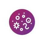 Ein Icon aus einem lila Kreis mit mikrobiellen Zellen zeigt an, dass ConvaMax™ mit Aquacel® Ag+ Extra™ für das Biofilm-Management kompatibel ist.