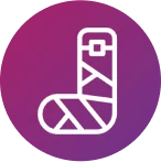 Ein Icon aus einem lila Kreis mit einem Verband soll visualisieren, wie ConvaMax™ Superabsorber das Durchnässen von Exsudat auf Verbände oder Kleidung verhindert.